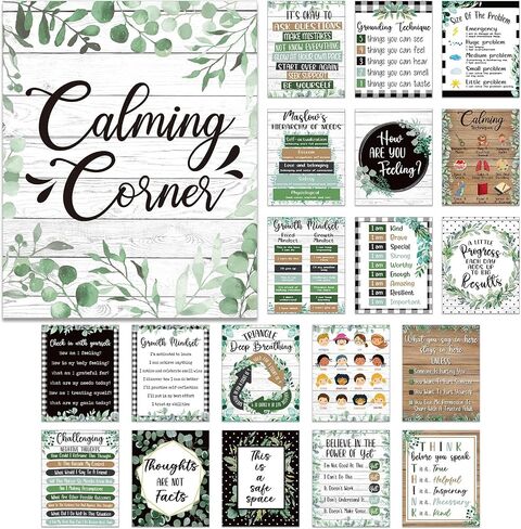 Harloon 20 PCS Corner Corner Class -stramper ملصقات الصحة العقلية ملصقات العلاج بمشاعر المكتب الرسم البياني للمنزل في مرحلة ما قبل المدرسة الابتدائية ديكورات تعليمية للمعلمين (المساحات الخضراء) in Kuwait