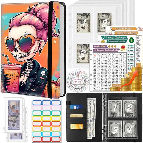 100 Envelope Money Saving Challenge Binder, PU Leathers A5 Money Saving Budget Binder with Cash Envelopes & 3 Reusable Budgeting Planner Trackers, Christmas Reindeer Pattern Fun Planner Book in Kuwait