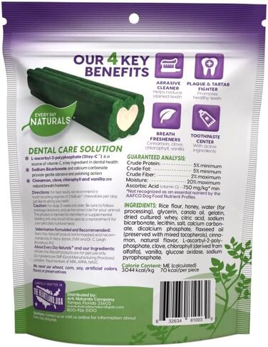 Every Day Naturals Dog Dental Chew, No Brush Toothpaste for Medium Breeds, Freshens Breath, Unique Texture Helps Reduce Plaque & Tartar, 14 oz, 1 Pack in Kuwait