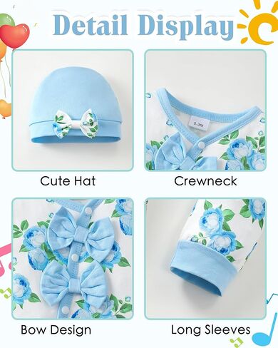 Mioglrie Newborn Baby Girl Clothes Long Sleeve Romper Infant Fall Winter Outfits Floral Hat Jumpsuit Preemie Girl Clothes in Kuwait