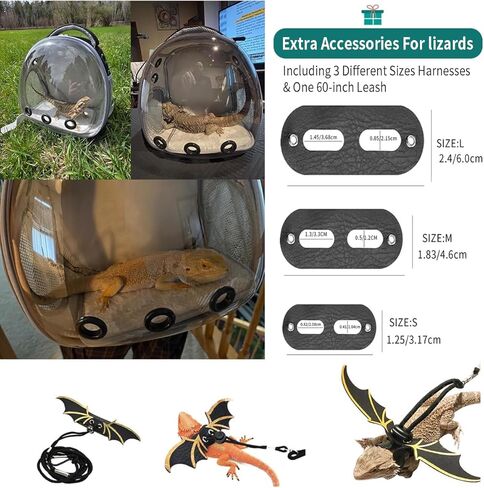 حامل حقيبة ظهر سحلية التنين الملتحي مع مجموعة حزام ومقود، حقيبة ظهر لحمل الحيوانات الصغيرة، حقيبة ظهر لحمل النوافذ الفقاعية، حقيبة ظهر صغيرة لحمل الحيوانات الأليفة، معتمدة من شركات الطيران (أسود) in Kuwait