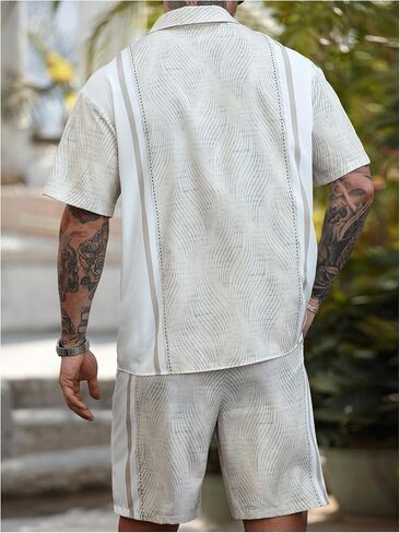 GORGLITTER Men's 2 Piece Outfits Button Down Color Block Short Sleeve Cuban Shirts and Beach Shorts Set in Saudi Arabia