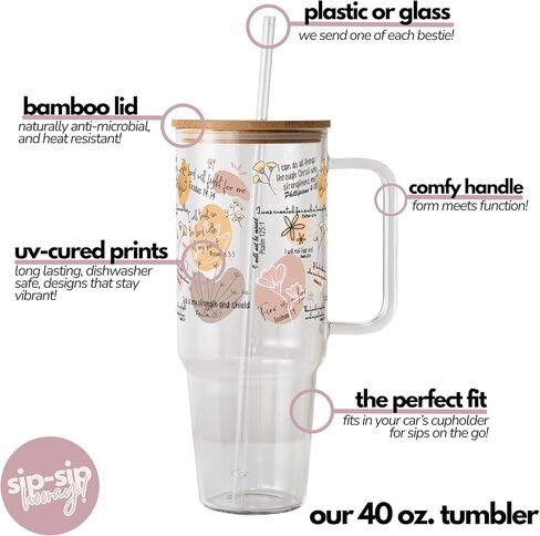 كوب زجاجي من Sip Sip Hooray للصحة العقلية سعة 40 أونصة، كوب الانهيار العقلي الخاص بي، هدية لها، كوب التأكيدات اليومية، هدايا تحفيزية، أفكار هدايا راقية in Kuwait