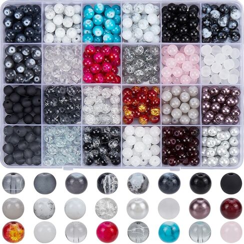 1 Box 600Pcs 24 Colors Purple Glass Beads 8mm Round Crystal Beads Bulk Small Violet Acrylic Pearl Birthday Frosted Loose Crackle Beads for Jewelry Making Bracelet Earring Crafts Supplies in Kuwait