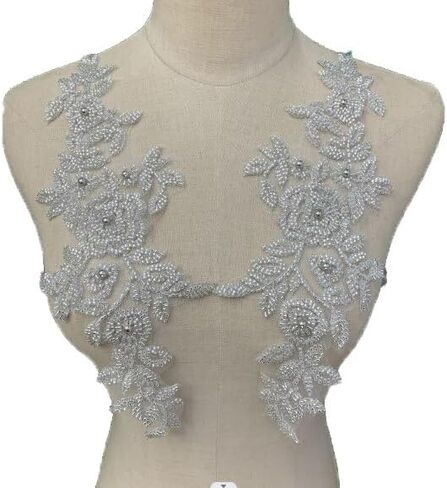 Heyiwell 1 Pair 3D Mini Green Handmade Beaded Embroidery Lace Flower Applique,Embroidery Floral Beaded Lace Appliques Patches for Sewing,Bridal Wedding Dress Clothing Decor 32 x10mm in Kuwait