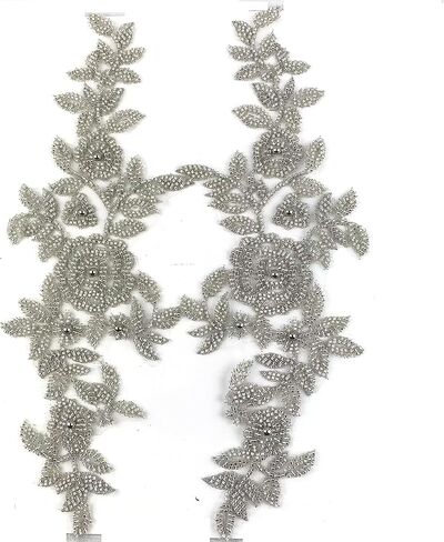 Heyiwell 1 Pair 3D Mini Green Handmade Beaded Embroidery Lace Flower Applique,Embroidery Floral Beaded Lace Appliques Patches for Sewing,Bridal Wedding Dress Clothing Decor 32 x10mm in Kuwait