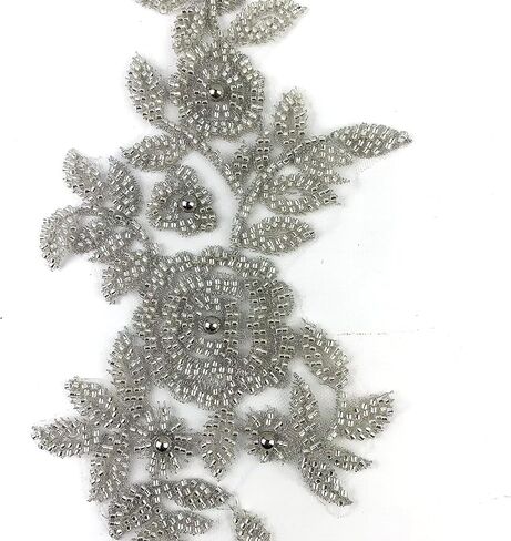 Heyiwell 1 Pair 3D Mini Green Handmade Beaded Embroidery Lace Flower Applique,Embroidery Floral Beaded Lace Appliques Patches for Sewing,Bridal Wedding Dress Clothing Decor 32 x10mm in Kuwait