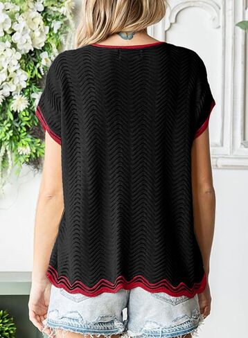 Dokotoo Womens Summer Tops عارضة قصيرة الأكمام مموجة الكروشيه Crewneck بلوك كتلة خفيفة الوزن متماسكة سبيكة فضفاضة فضفاضة in Saudi Arabia