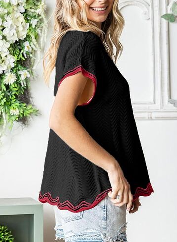 Dokotoo Womens Summer Tops عارضة قصيرة الأكمام مموجة الكروشيه Crewneck بلوك كتلة خفيفة الوزن متماسكة سبيكة فضفاضة فضفاضة in Saudi Arabia
