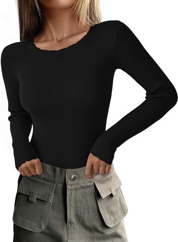 Prettygarden طويلة الأكمام قمصان الطاقم الخفيفة الوزن سقوط سقوط مضلعة للنساء 2025 SLIM FIT قمم السترة الأساسية السحب in Kuwait