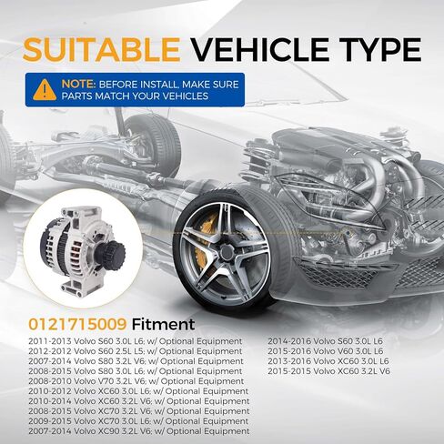 POROD ANDLINATOR FIT لعام 2011-2016 Volvo S60 ، 2007-2015 S80،2015-2016 V60،2008-2010 V70،2010-2015 XC60،2008-2015 XC70،2007-2014 XC90-180A 12V CCW Repion#01215009 in Saudi Arabia
