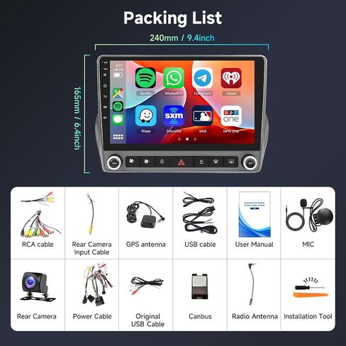 Hodozzy 2GB 64GB Android Car Stereo for Chevrolet Camaro 2008-2015 Radio with Wireless Carplay Android Auto Mirror Link, 9 Inch Touch Screen Car Radio GPS,Bluetooth, WiFi, FM RDS Radio,BT/SWC/EQ in Saudi Arabia