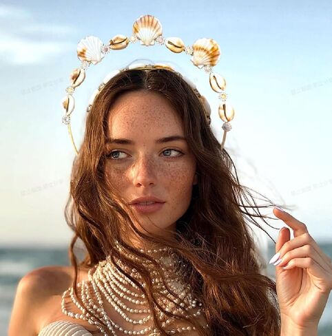 JeVenis Mermaid Headband Seashell Siren Costume Women Gold Halo Crown Headpiece for Mermaid Sirens Goddess Cosplay Renaissance in Saudi Arabia