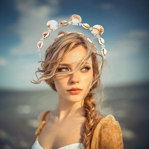 JeVenis Mermaid Headband Seashell Siren Costume Women Gold Halo Crown Headpiece for Mermaid Sirens Goddess Cosplay Renaissance in Saudi Arabia