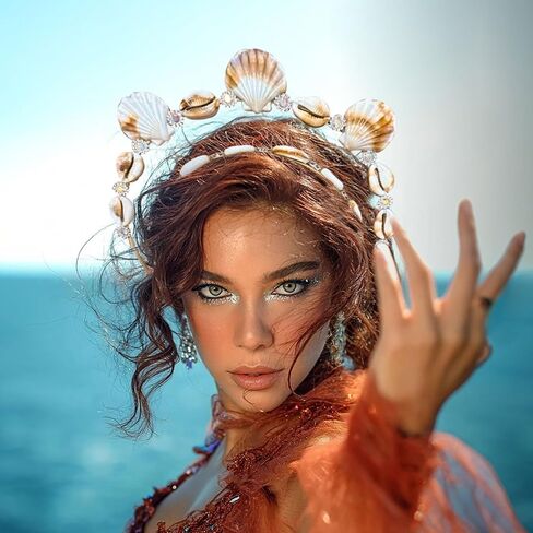 JeVenis Mermaid Headband Seashell Siren Costume Women Gold Halo Crown Headpiece for Mermaid Sirens Goddess Cosplay Renaissance in Saudi Arabia