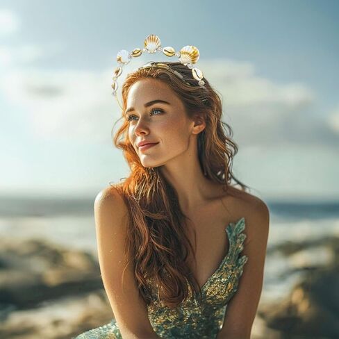 JeVenis Mermaid Headband Seashell Siren Costume Women Gold Halo Crown Headpiece for Mermaid Sirens Goddess Cosplay Renaissance in Saudi Arabia