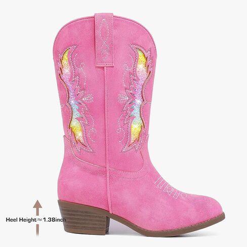 أحذية رعاة البقر اللامعة اللامعة للفتيات والأطفال الصغار بسحاب متوسط ​​الساق وأصابع مدببة وكعب منخفض وتطريز غربي وحفلات أعياد الميلاد للأطفال الصغار إلى الأطفال الكبار in Kuwait