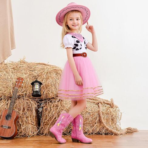 أحذية رعاة البقر اللامعة اللامعة للفتيات والأطفال الصغار بسحاب متوسط ​​الساق وأصابع مدببة وكعب منخفض وتطريز غربي وحفلات أعياد الميلاد للأطفال الصغار إلى الأطفال الكبار in Kuwait