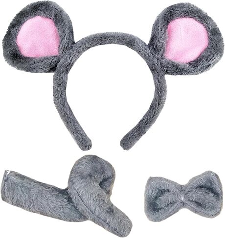DALJIAFA Halloween Mouse Ears Headband Bow Tie Tail Mouse Hair Hoops Headpiece Bowtie Women Animal Hair Bands Hairband Cosplay Dress Up Masquerade Holiday Festival Parade Birthday Party Supplies Brown in Kuwait