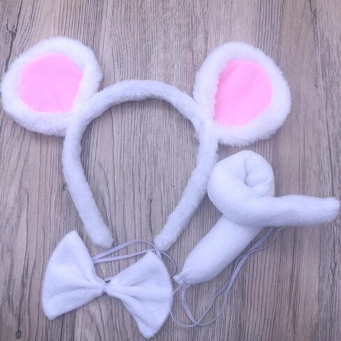 DALJIAFA Halloween Mouse Ears Headband Bow Tie Tail Mouse Hair Hoops Headpiece Bowtie Women Animal Hair Bands Hairband Cosplay Dress Up Masquerade Holiday Festival Parade Birthday Party Supplies Brown in Kuwait