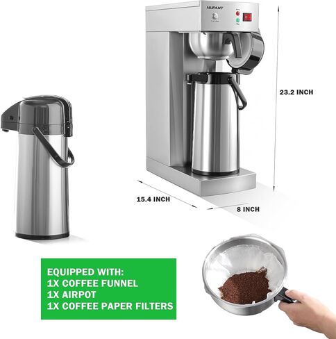 ماكينة صنع القهوة التجارية Airpot 2.2L/74oz Dirp Coffee Brewer مع إبريق حراري معزول 24 ساعة من الفولاذ المقاوم للصدأ صب فوق ماكينة القهوة 120 فولت/1450 وات موزع قهوة للمقهى والمطعم والكافتيريا in Kuwait