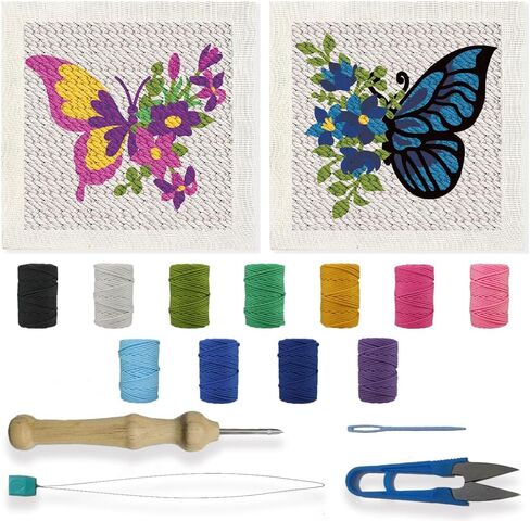 BEUNITONE 2 Sets Gnome Punch Needle Kits Flower Beginner Punch Embroidery Kits Stitching Kit for Wall Hanging 9.4'' x 9.4'' Embroidery Starter Kits with Instructions for Adults Craft DIY Birthday in Kuwait
