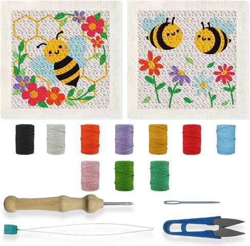 BEUNITONE 2 Sets Gnome Punch Needle Kits Flower Beginner Punch Embroidery Kits Stitching Kit for Wall Hanging 9.4'' x 9.4'' Embroidery Starter Kits with Instructions for Adults Craft DIY Birthday in Kuwait