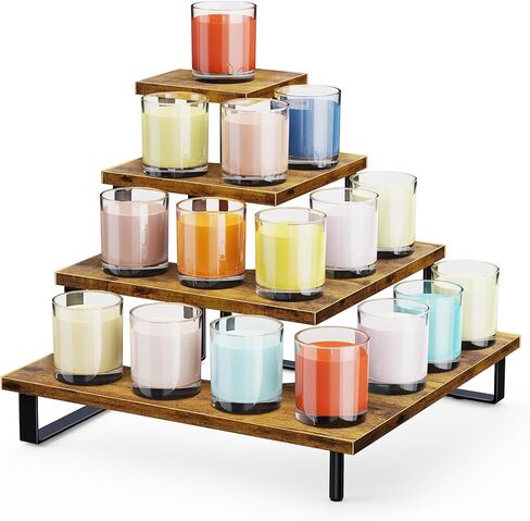 ELITEROO Tiered Display Stand, Wooden Display Risers, 4 Tier Display Shelf for Vendors Retail Craft Show Market, Table Top Display Rack for Cupcakes Perfume Figures Candles Makeup, Curved Corner in Kuwait