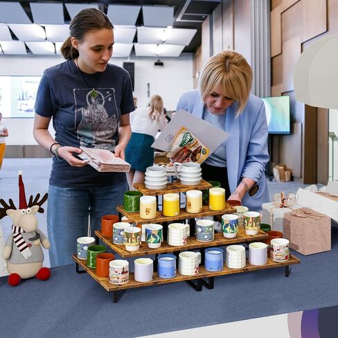 ELITEROO Tiered Display Stand, Wooden Display Risers, 4 Tier Display Shelf for Vendors Retail Craft Show Market, Table Top Display Rack for Cupcakes Perfume Figures Candles Makeup, Curved Corner in Kuwait