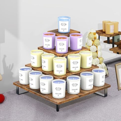 ELITEROO Tiered Display Stand, Wooden Display Risers, 4 Tier Display Shelf for Vendors Retail Craft Show Market, Table Top Display Rack for Cupcakes Perfume Figures Candles Makeup, Curved Corner in Kuwait