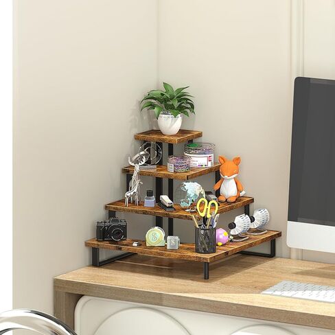 ELITEROO Tiered Display Stand, Wooden Display Risers, 4 Tier Display Shelf for Vendors Retail Craft Show Market, Table Top Display Rack for Cupcakes Perfume Figures Candles Makeup, Curved Corner in Kuwait