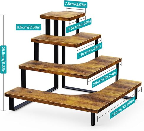ELITEROO Tiered Display Stand, Wooden Display Risers, 4 Tier Display Shelf for Vendors Retail Craft Show Market, Table Top Display Rack for Cupcakes Perfume Figures Candles Makeup, Curved Corner in Kuwait