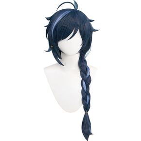 Wig for Game Kaeya Alberich Wig Long Layered Wigs with Braid Dark Blue and Light Blue Highlight Wig with Wig Cap Heat Resistant Role Play Halloween Wig 85 CM in Kuwait