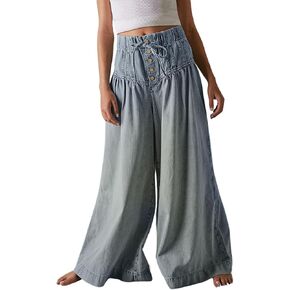 yoeasy Womens Mid Rise Wide Leg Jeans Elastic Drawstring Loose Ruffle Pleated Denim Pants Y2k Baggy Boyfriend Jeans in Kuwait