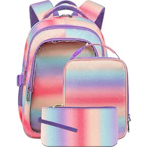 Unicorn Girls Backpack with Lunch Box for Kids Gradient Rainbow Glitter Bookbag for Age 4-6 6-8 8-10 School Bag for Primary Kindergarten Elementary Pre School Aesthetic Lightweight Mochila Para Niñas in Saudi Arabia