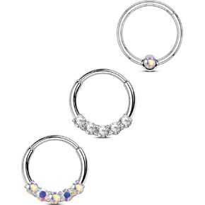 oufer 3pcs المجوهرات الحاجز ، 316L ثقب الحاجز الفولاذ الجراحي ، حلقات صافية AB CZ الحاجز 16G ، مقسمات القطع الغضروف بالسلاح للنساء للنساء الرجال in Kuwait