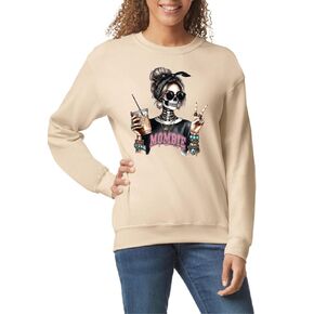 Mombie Halloween Sweatshirt للنساء ، طباعة هيكل عظمي مخيف ، ناعم ومريح (xxxl ، beige) in Kuwait