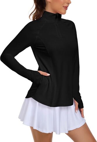 Womens UPF 50+ Sun Polo Shirts Long Sleeve UV Protection Quarter Zip Pullover Lightweight Athletic SPF Hiking Outdoor Tops in Saudi Arabia