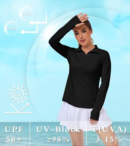 Womens UPF 50+ Sun Polo Shirts Long Sleeve UV Protection Quarter Zip Pullover Lightweight Athletic SPF Hiking Outdoor Tops in Saudi Arabia
