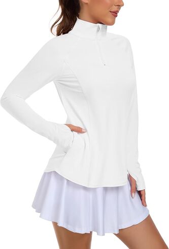 Womens UPF 50+ Sun Polo Shirts Long Sleeve UV Protection Quarter Zip Pullover Lightweight Athletic SPF Hiking Outdoor Tops in Saudi Arabia