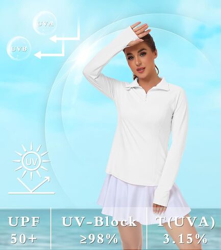 Womens UPF 50+ Sun Polo Shirts Long Sleeve UV Protection Quarter Zip Pullover Lightweight Athletic SPF Hiking Outdoor Tops in Saudi Arabia