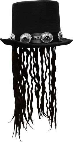 Nicky Bigs Novelties Voodoo Rocker Top Hat مع Fake Feads and Silver Buckles Deluxe Assume Assume Halloween ، Cosplay ، Steampunk ، Gothic ، Music Festival (Size) in Saudi Arabia