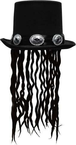 Nicky Bigs Novelties Voodoo Rocker Top Hat مع Fake Feads and Silver Buckles Deluxe Assume Assume Halloween ، Cosplay ، Steampunk ، Gothic ، Music Festival (Size) in Saudi Arabia