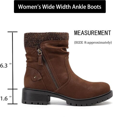 Luoika Women's Wide Width Ankle Boots - Low Heel Side Zipper Slouchy Mid Calf Boots Short Booties. in Saudi Arabia
