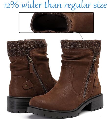 Luoika Women's Wide Width Ankle Boots - Low Heel Side Zipper Slouchy Mid Calf Boots Short Booties. in Saudi Arabia