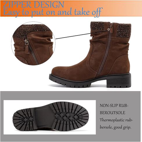 Luoika Women's Wide Width Ankle Boots - Low Heel Side Zipper Slouchy Mid Calf Boots Short Booties. in Saudi Arabia