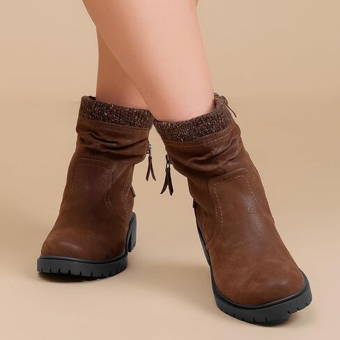 Luoika Women's Wide Width Ankle Boots - Low Heel Side Zipper Slouchy Mid Calf Boots Short Booties. in Saudi Arabia