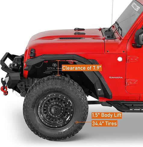 HOOKE ROAD JL WRANGLER Aluminium Fender Flares Wheel Mud Guard متوافق مع Jeep Wrangler JL 2018 2019 2020 2021 2022 2023 2024 2025-2pcs in Kuwait