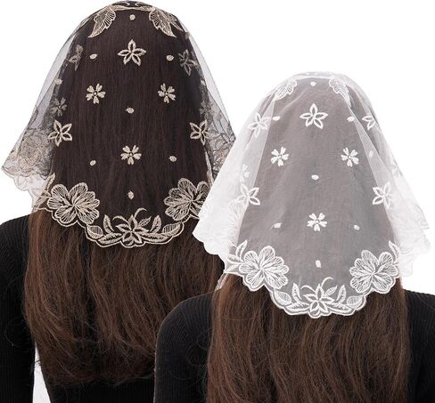 Bozidol 2 Pack Floral Chapel Veils for Church Catholic, Small Flower Lace Mantilla Prayer Mass Head Coverings for Women Girls in Saudi Arabia