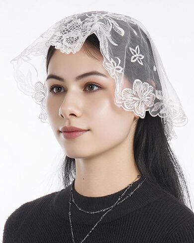 Bozidol 2 Pack Floral Chapel Veils for Church Catholic, Small Flower Lace Mantilla Prayer Mass Head Coverings for Women Girls in Saudi Arabia